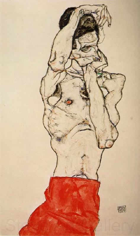 Egon Schiele Male nude with a Red Loincloth Norge oil painting art